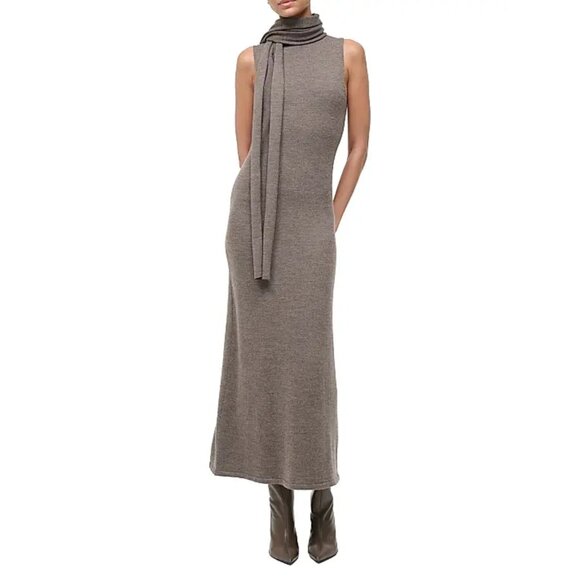 NWT Staud Canal Merino Wool Midi Dress Taupe Sleeveless Size Large - Picture 5 of 11